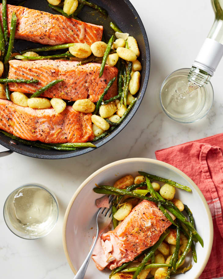 Lemon Garlic Salmon with Crispy Gnocchi and Asparagus Recipe Kitchn